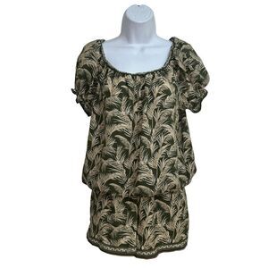Max Studio Women's Green & Beige Palm leaf Print Shorts Set Size M